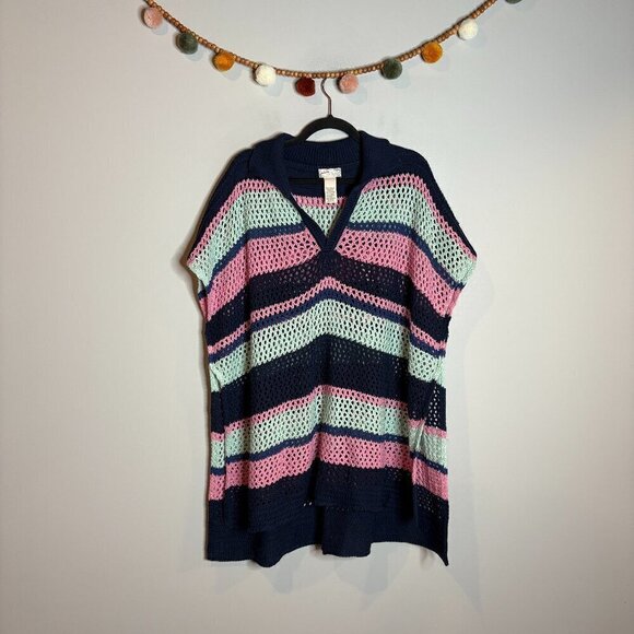 Free People Bayside Stripe Crochet Poncho - Picture 2 of 5